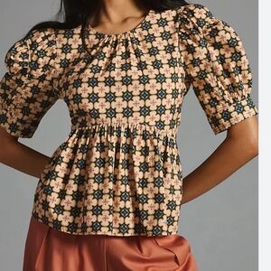 Anthropologie LET ME BE PUFF-SLEEVE POPLIN BLOUSE
